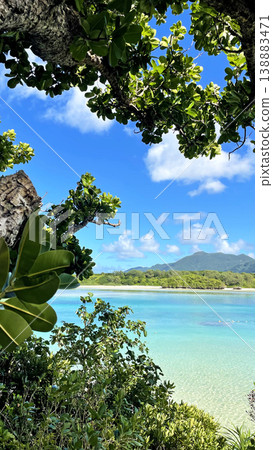 The breathtaking scenery of Kabira Bay in Ishigaki Island: Emerald green sea and blue sky, glass-bottom boat tour, Okinawa. 138883471