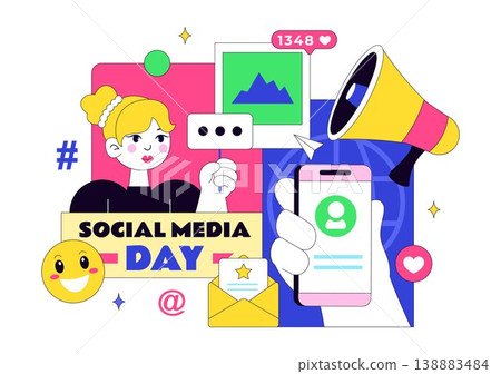Social Media Day Vector Illustration Digital Communication Concept With Smartphone Notifications Chat Emojis And Online Network Interaction Design 138883484