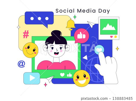 Social Media Day Vector Illustration Digital Communication Concept With Smartphone Notifications Chat Emojis And Online Network Interaction Design Social Media Day Vector Illustration Digital Communication Concept With Smartphone Notifications Chat Emojis And Online Network Interaction Design 138883485