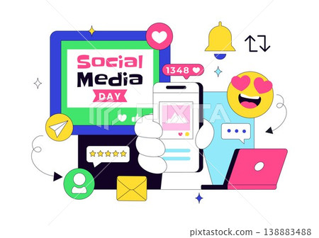 Social Media Day Vector Illustration Digital Communication Concept With Smartphone Notifications Chat Emojis And Online Network Interaction Design Social Media Day Vector Illustration Digital Communication Concept With Smartphone Notifications Chat Emojis And Online Network Interaction Design 138883488