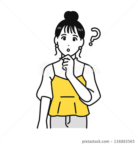 Illustration of a young woman with her hair tied up, thinking. 138883565