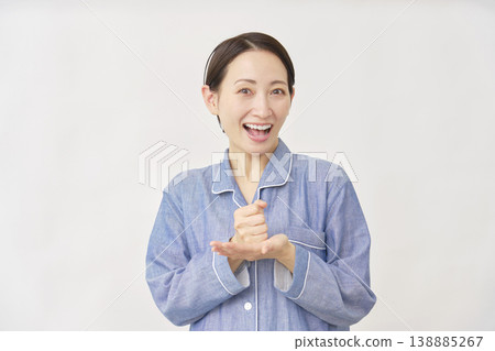 Woman in pajamas, inspiration, white background Woman in pajamas, inspiration, white background 138885267