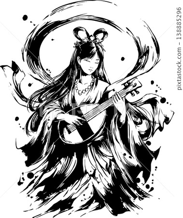 弁財天水墨插畫 弁財天水墨插畫 138885296
