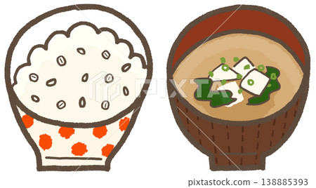 大麥米豆腐味噌湯，配上簡潔可愛的手繪插圖（生活方式系列） 138885393