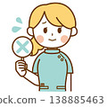 An illustration of a female pharmacist holding an "X" sign. 138885463