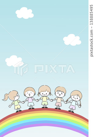 孩子們手牽手走在彩虹上 138885495