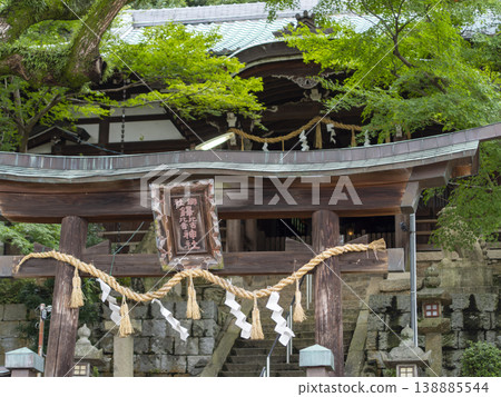 Torii gate and hall of worship at Takuhiko Takuhime Shrine Torii gate and hall of worship at Takuhiko Takuhime Shrine 138885544