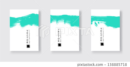 Green ink brush stroke on white backgrounds set. 138885718