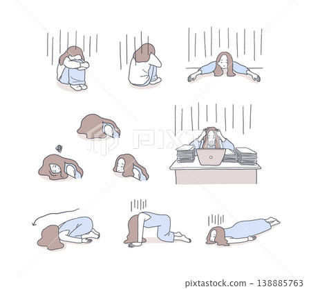 Set of illustrations of women with negative emotions 138885763