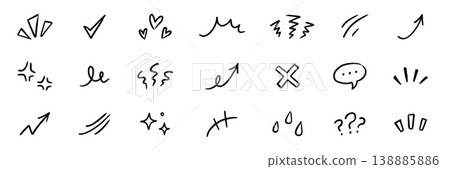 Line element movement hand drawn set. Line doodle sketch hand drawn movement effect icon pencil brush chalk stroke. Cute comic manga emoji emotion stars sparkle heart expression. Vector Line element movement hand drawn set. Line doodle sketch hand drawn movement effect icon pencil brush chalk stroke. Cute comic manga emoji emotion stars sparkle heart expression. Vector 138885886