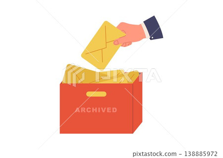 Illustration of Hand Putting Email Message into Archive Box Illustration of Hand Putting Email Message into Archive Box 138885972