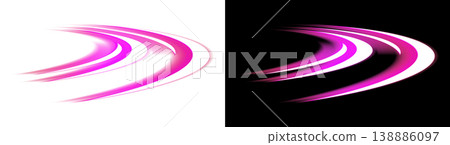 Abstract pink light swoosh, set of assets with transparent and black backgrounds. 138886097