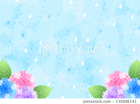 雨季背景，橫幅，可愛，繡球花，雨 138886141