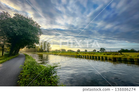 Explore a stunning river landscape with lush greenery and dramatic clouds for great adventure Explore a stunning river landscape with lush greenery and dramatic clouds for great adventure 138886274