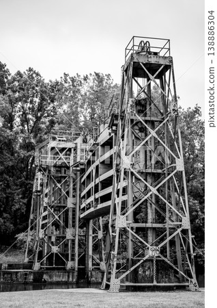 Counterweight of a lock and dam mechanical structure along the Erie Canal Trail outside of Rochester, NY Counterweight of a lock and dam mechanical structure along the Erie Canal Trail outside of Rochester, NY 138886304