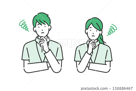 插畫素材【照顧者形象】:一對年輕的男女照顧者陷入困境。 插畫素材【照顧者形象】:一對年輕的男女照顧者陷入困境。 138886467