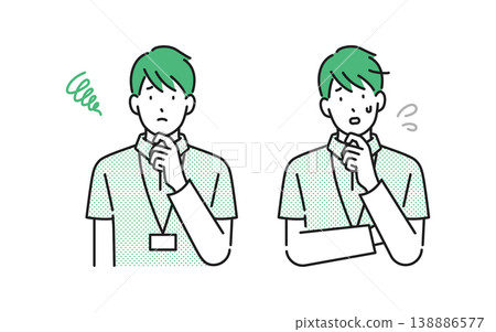 插畫素材【照顧者形象】:一位憂慮或痛苦的男性照顧者。 插畫素材【照顧者形象】:一位憂慮或痛苦的男性照顧者。 138886577