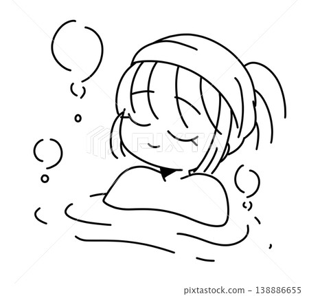 A cute line drawing illustration of a woman relaxing in the bath. A cute line drawing illustration of a woman relaxing in the bath. 138886655