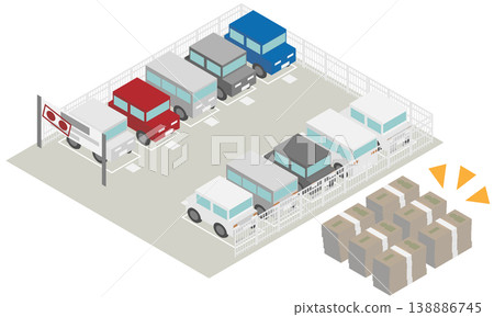 An illustration of an isometric parking lot management system. An illustration of an isometric parking lot management system. 138886745