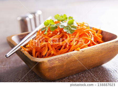 Carrot salad. French Grated Carrot Salad. Shredded carrot with garlic and black pepper Carrot salad. French Grated Carrot Salad. Shredded carrot with garlic and black pepper 138887023