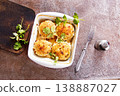 baked chicken cutlets in white bowl 138887027