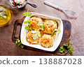 baked chicken cutlets in white bowl 138887028