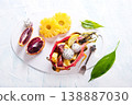 dragon fruit and other exotic fruits, fruit salad 138887030