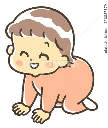 A baby girl crawls with a smile on her face. A baby girl crawls with a smile on her face. 138887179