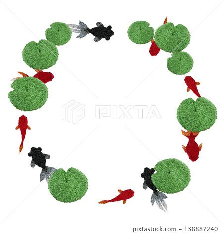 [Goldfish and Aquatic Plants Frame] Hand-embroidered illustration material 138887240
