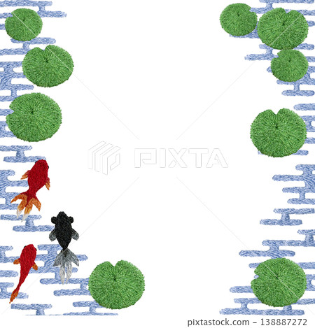 [Goldfish and Aquatic Plant Japanese Pattern Frame] Hand-embroidered illustration material 138887272