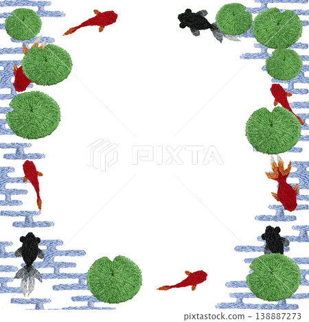 【金魚與水生植物日式圖案相框】手工刺繡插圖材料 【金魚與水生植物日式圖案相框】手工刺繡插圖材料 138887273