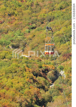 Tateyama Ropeway, gondolas passing each other 138888084