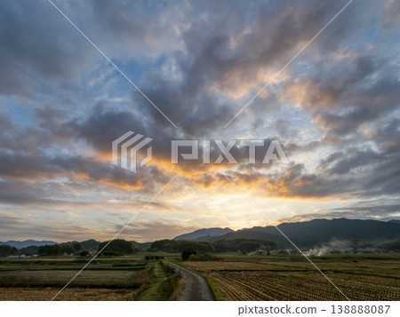 Asuka Village: Morning sky and rural landscape 138888087