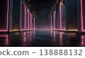 A futuristic corridor illuminated with pink neon lights, set against a sophisticated cyber-space background. 138888132