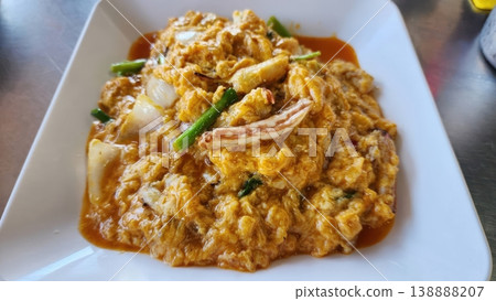 Thai Stir-fried Squid with Salted Egg Yolk Sauce, Authentic Asian Seafood Cuisine Thai Stir-fried Squid with Salted Egg Yolk Sauce, Authentic Asian Seafood Cuisine 138888207