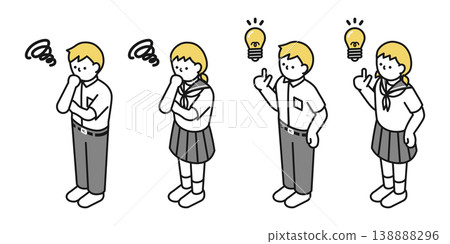 等距插圖：一男一女正在想主意；一男一女正在思考（身著夏裝的中學生） 138888296