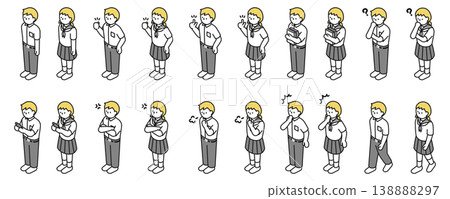 Isometric illustration: Middle school boys and girls in various poses (summer clothes) 138888297
