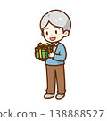 An illustration of a senior man/grandfather smiling happily after receiving a gift. 138888527