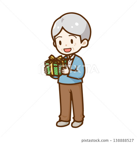 Chibi character illustration of a senior man happily receiving a gift (for Respect for the Aged Day, Father's Day, birthdays) - suitable for flyers and blogs. Chibi character illustration of a senior man happily receiving a gift (for Respect for the Aged Day, Father's Day, birthdays) - suitable for flyers and blogs. 138888527