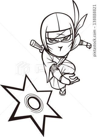 A masked ninja throwing shurikens [2-head-tall, black and white, bitmap] 138888821