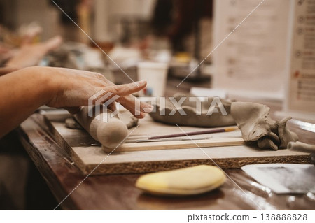 Hands Crafting Clay in Ceramics Art Class Hands Crafting Clay in Ceramics Art Class 138888828