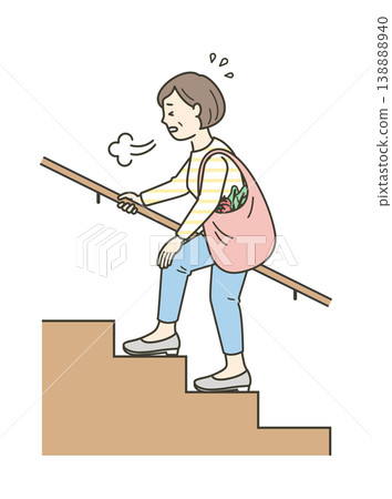 一幅中年婦女嘆息著爬樓梯的插圖 一幅中年婦女嘆息著爬樓梯的插圖 138888940