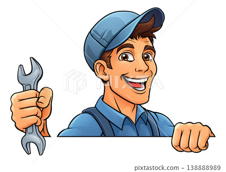 Mechanic Plumber Cartoon Wrench Spanner Handyman 138888989