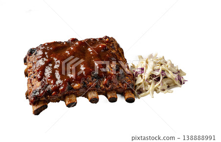 Bbq ribs coleslaw isolated on a transparent background for food menu designs and restaurant advertising 138888991