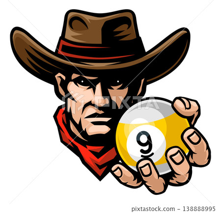 Cowboy Sports Mascot Billiards Pool 9 Nine Ball Cowboy Sports Mascot Billiards Pool 9 Nine Ball 138888995