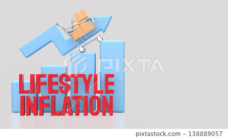 Lifestyle Inflation Growth Concept With Rising Spending And Shopping Cart Trend 3d render. 138889057