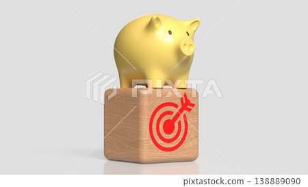 Golden Piggy Bank on Target Block Financial Goal Concept 3d render. Golden Piggy Bank on Target Block Financial Goal Concept 3d render. 138889090