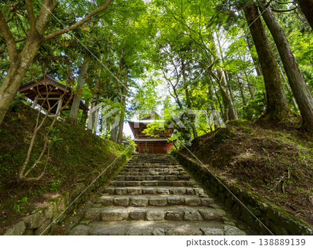 The stone steps leading to the Monju-ro (Monju Tower) of Enryaku-ji Temple on Mount Hiei. The stone steps leading to the Monju-ro (Monju Tower) of Enryaku-ji Temple on Mount Hiei. 138889139