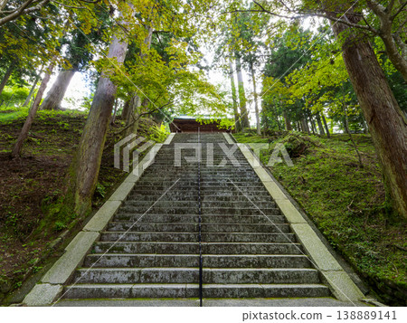 The stone steps leading to the Monju-ro (Monju Tower) of Enryaku-ji Temple on Mount Hiei. The stone steps leading to the Monju-ro (Monju Tower) of Enryaku-ji Temple on Mount Hiei. 138889141