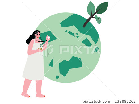 Illustration of a woman thinking about the global environment 138889262